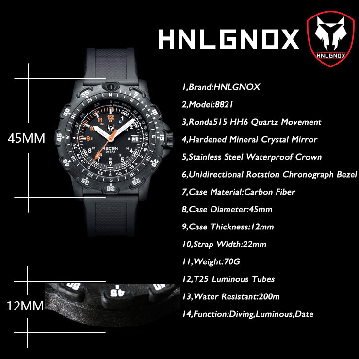 Hnlgnox Мужские часы-пилот Спо – обзор и цена Rubber Strap Diver